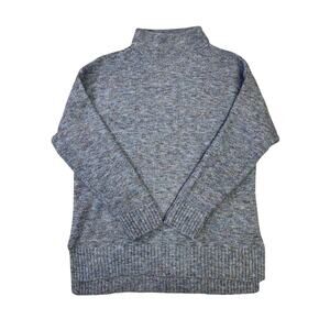 Well Worn Ladies' Mock Neck Hi-Low Nep Yarn‎ Sweater, Women’s Small Blue Ribbed